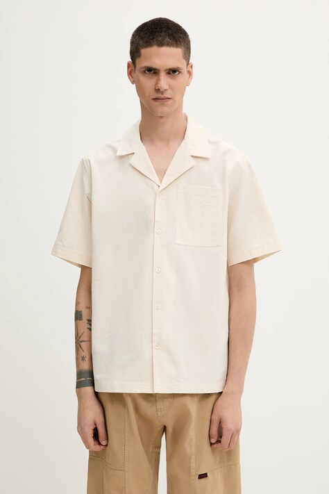 Хлопковая рубашка adidas Originals Essential цвет бежевый relaxed классический воротник JD2456