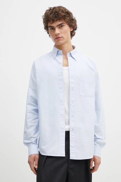 Bavlněná košile Filippa K modrá barva, slim, s límečkem button-down, 31255