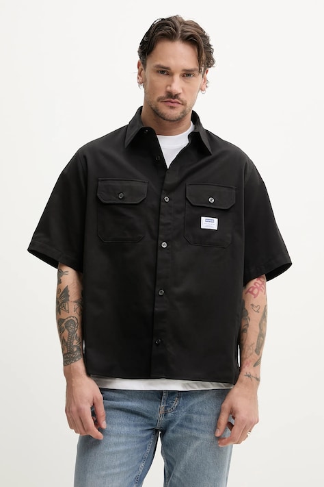 Хлопковая рубашка Hugo Blue мужская цвет чёрный regular классический воротник 50517871