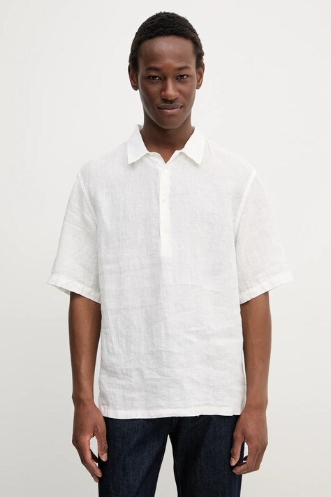 BARENA VENEZIA vászonpóló Camicia Mola fehér, férfi, sima, CAU5072.3007