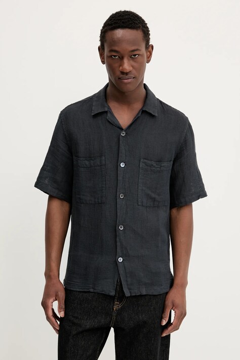 BARENA VENEZIA cămașă de in Camicia Mola culoarea bleumarin, cu guler clasic, relaxed, CAU5073.3144