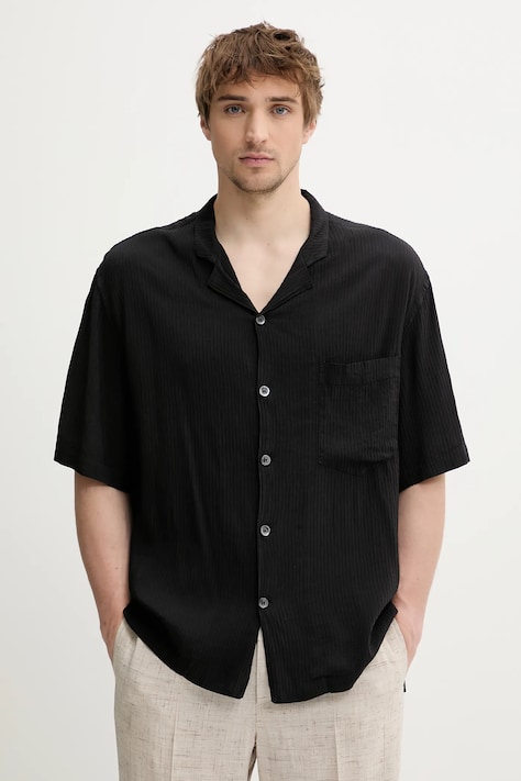 Сорочка з домішкою шовку BARENA VENEZIA Camicia Mola колір чорний relaxed CAU5079.4151