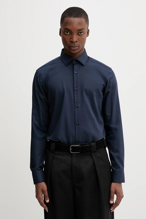 HUGO cămașă din bumbac culoarea bleumarin, cu guler clasic, slim, 50539707