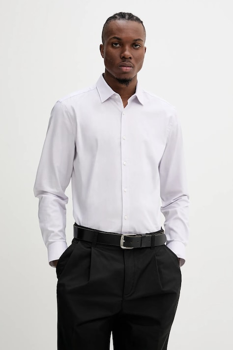 HUGO cămașă din bumbac bărbați, culoarea violet, cu guler clasic, slim, 50539789