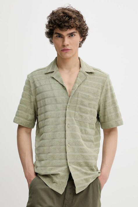 Bavlněná košile HUGO pánská, zelená barva, regular, s klasickým límcem, 50539351