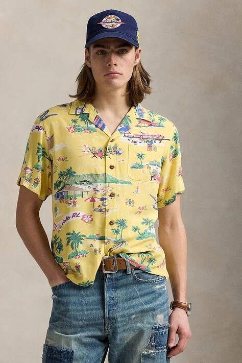 Polo Ralph Lauren cămașă bărbați, culoarea galben, regular, 710964796