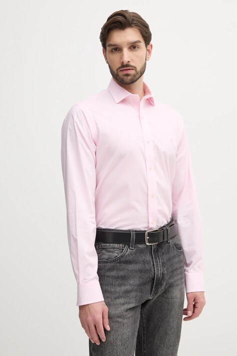 Polo Ralph Lauren camasa din bumbac barbati, culoarea roz, cu guler italian, regular, 712969006