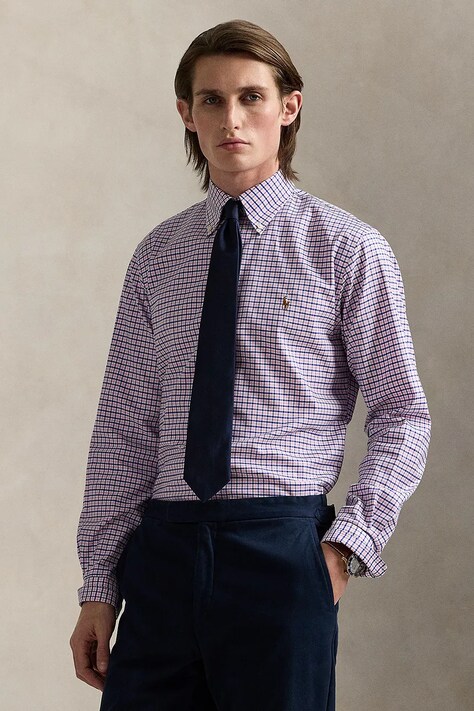 Polo Ralph Lauren camasa din bumbac barbati, culoarea roz, cu guler button-down, regular, 712969014