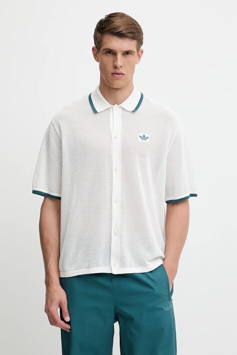 adidas Originals cămașă din bumbac Knitted Shirt culoarea alb, cu guler clasic, relaxed, KC3526