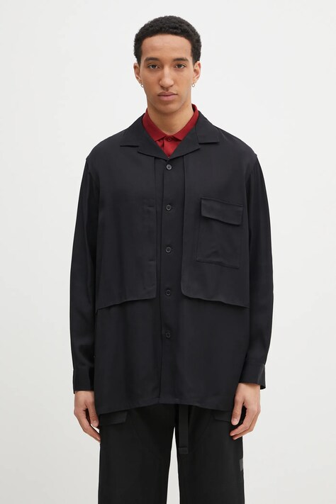Πουκάμισο Y-3 Rayon Twill Shirt χρώμα: μαύρο, JD3524
