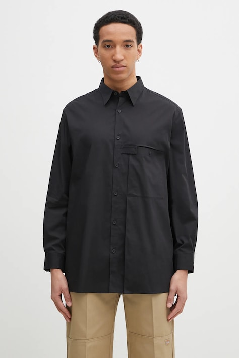 Košile Y-3 Pleated Pocket Shirt pánská, černá barva, relaxed, s klasickým límcem, JI7082