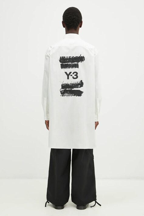Košile Y-3 Graphic Shirt pánská, bílá barva, relaxed, s klasickým límcem, JM3202