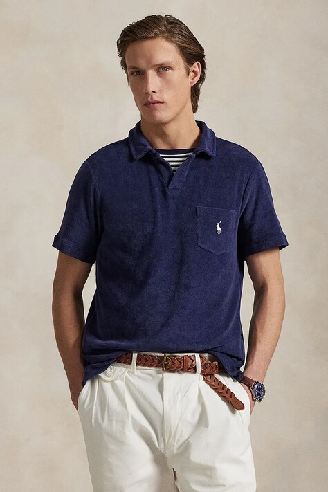 Polo Ralph Lauren polo bawełniane Polo Shirt męska kolor granatowy gładki 710945245