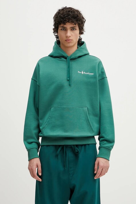 Polo Ralph Lauren felső Long Sleeve Sweatshirt zöld, sima, kapucnis, 710961135