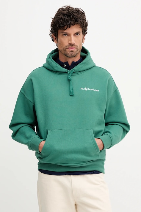 Polo Ralph Lauren bluza Long Sleeve Sweatshirt męska kolor zielony z kapturem gładka 710961135