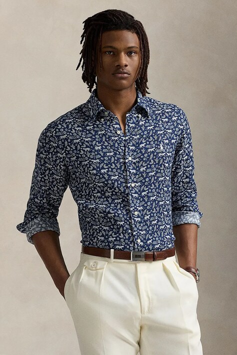 Polo Ralph Lauren camicia di lino Sport Shirt colore blu 710968911