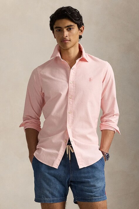 Polo Ralph Lauren koszula bawełniana Sport Shirt męska kolor różowy regular z kołnierzykiem klasycznym 710968913