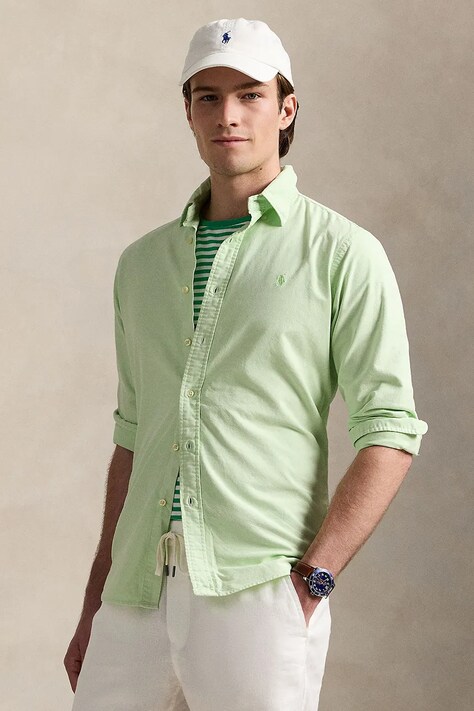 Bavlnená košeľa Polo Ralph Lauren Sport Shirt pánska, zelená farba, regular, s klasickým golierom, 710968913