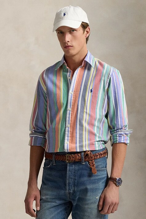 Bavlněná košile Polo Ralph Lauren Sport Shirt tmavomodrá barva, regular, s límečkem button-down, 710968964