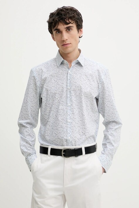 HUGO camasa din bumbac barbati, culoarea alb, cu guler clasic, slim, 50539807