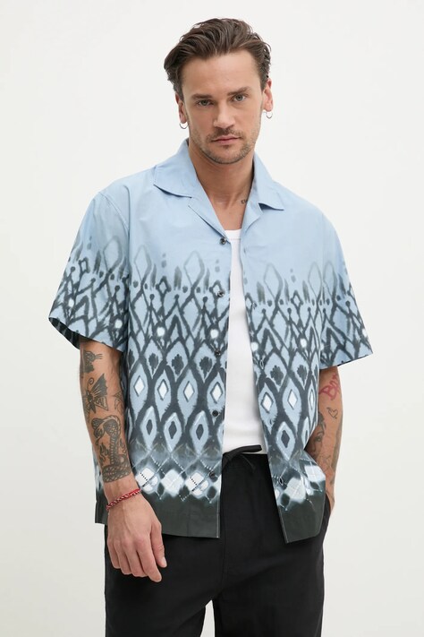 Bavlněná košile HUGO modrá barva, relaxed, 50539218