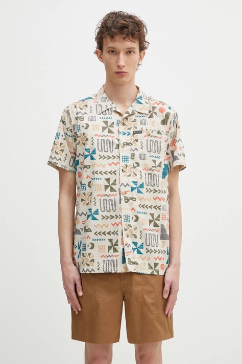 Columbia cotton shirt Pine Canyon Short men's beige color regular 2037171