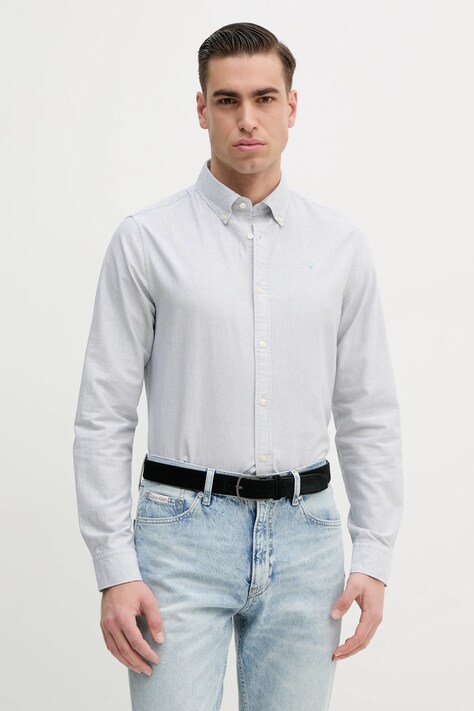 Bavlněná košile Barbour Striped Oxtown Tailored Shirt šedá barva, slim, s límečkem button-down, MSH5303