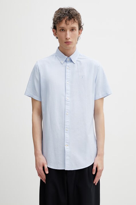 Barbour camicia in cotone Oxtown S/S Tailored Shirt uomo colore blu  MSH5313