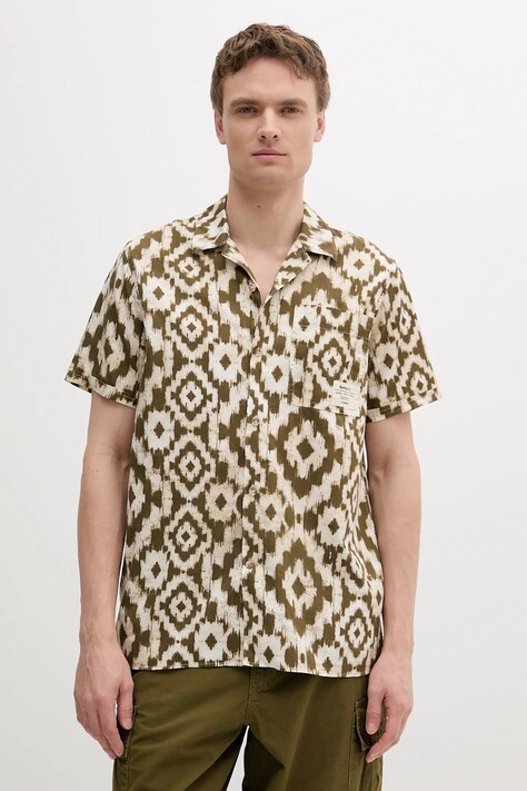 Bavlněná košile Barbour Homelane Printed S/S Relaxed Fit Shirt pánská, zelená barva, relaxed, MSH5599