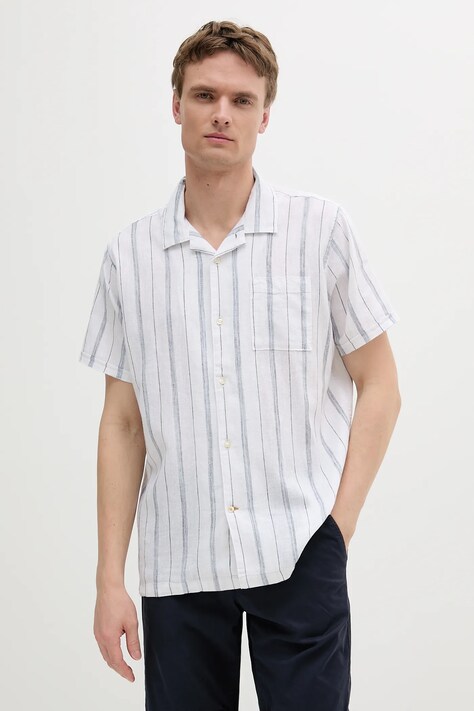 Barbour cămașă Garnock Stripe S/S Regular Fit Shirt culoarea alb, cu guler clasic, relaxed, MSH5608