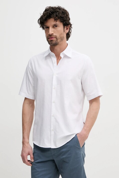 BOSS Orange camasa din bumbac barbati, culoarea alb, cu guler clasic, regular, 50537332