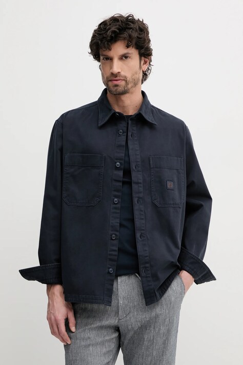 BOSS Orange camicia in cotone uomo colore blu navy 50538915