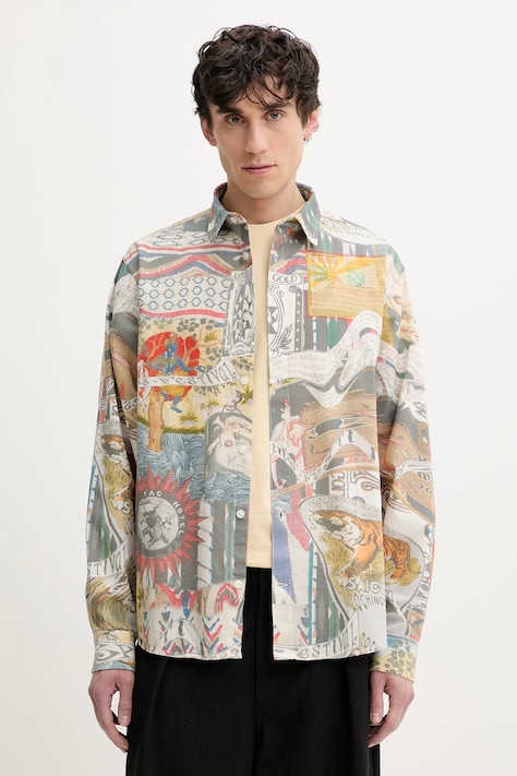 Памучна риза Desigual COLOR мъжка в сиво със стандартна кройка с класическа яка 25SMCW10