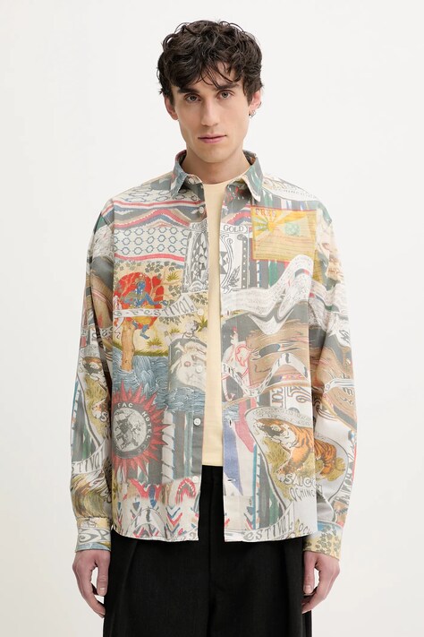 Bavlnená košeľa Desigual COLOR pánska, šedá farba, regular, s klasickým golierom, 25SMCW10