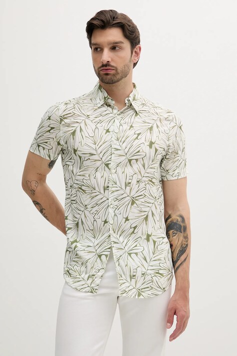 Košile Guess RAYON pánská, zelená barva, slim, s klasickým límcem, M5GH75 WD4Z2