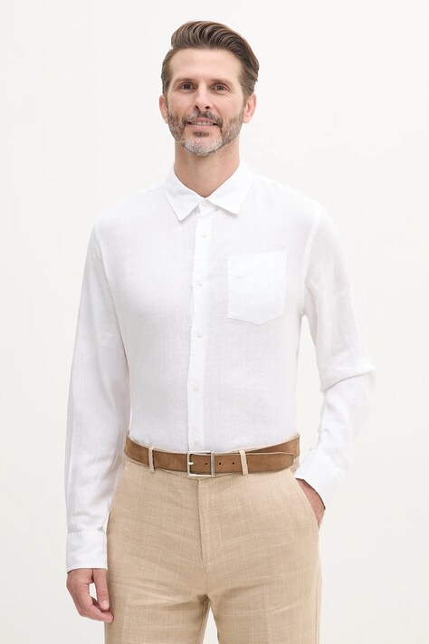 Guess cămașă de in NAPA culoarea alb, cu guler clasic, regular, M5GH73 WH3J0