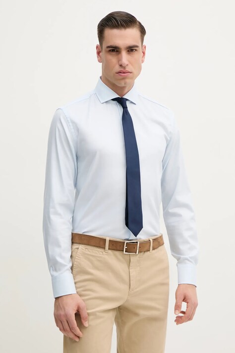 Košile BOSS pánská, modrá barva, slim, s italským límcem, 50539203
