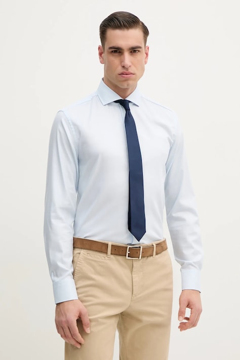 BOSS koszula męska kolor niebieski slim z kołnierzykiem włoskim 50539203