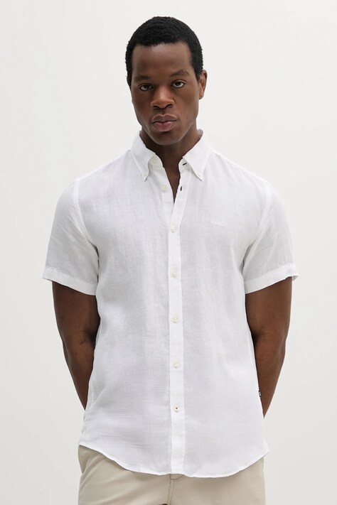 BOSS camasa de in barbati, culoarea alb, cu guler button-down, slim, 50539352