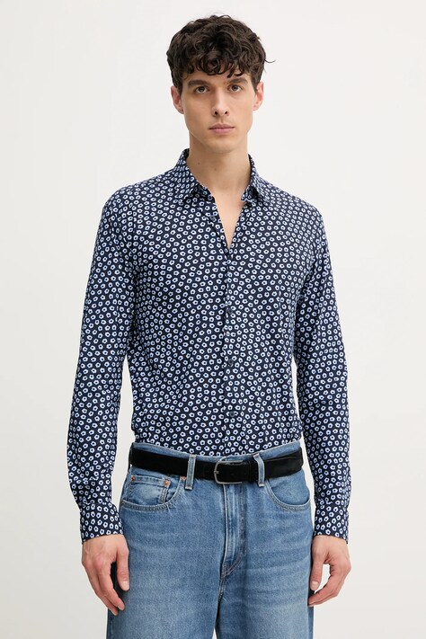 BOSS cămașă bărbați, culoarea bleumarin, cu guler clasic, slim, 50539456
