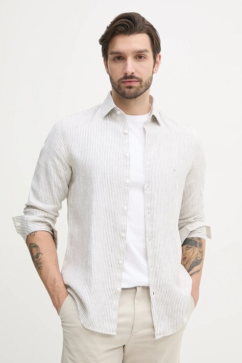 Calvin Klein camasa de in barbati, culoarea alb, cu guler clasic, regular, K10K109332