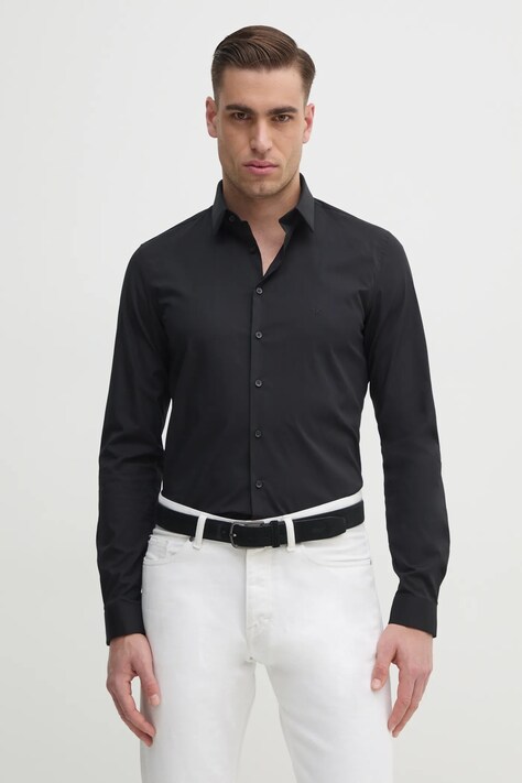 Košile Calvin Klein pánská, černá barva, slim, s klasickým límcem, K10K112743