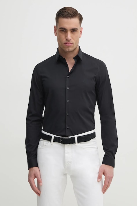 Košile Calvin Klein pánská, černá barva, slim, s klasickým límcem, K10K112743