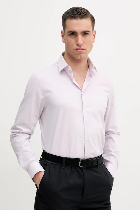 Calvin Klein camasa barbati, culoarea roz, cu guler clasic, slim, K10K114298