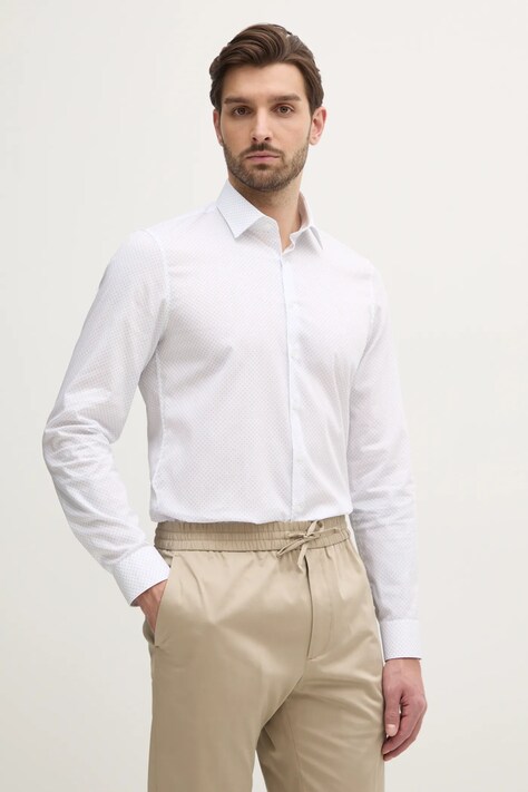 Calvin Klein cămașă bărbați, culoarea alb, cu guler clasic, slim, K10K114299