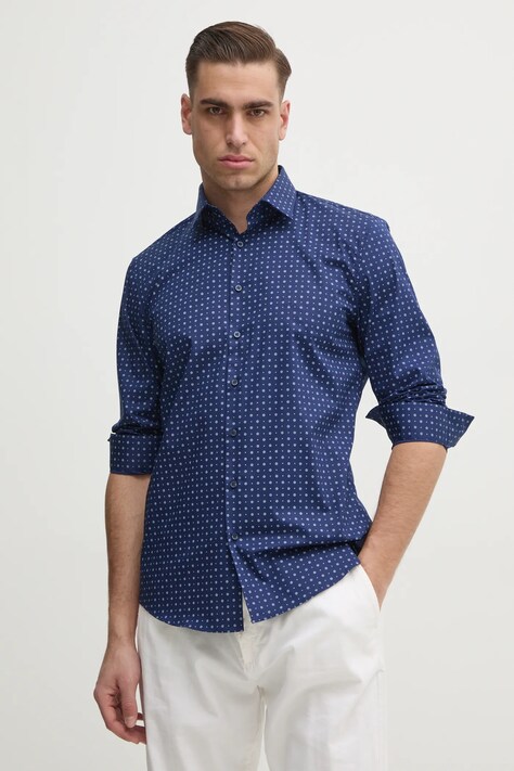 Риза Calvin Klein мъжка в тъмносиньо с кройка по тялото с класическа яка K10K114313