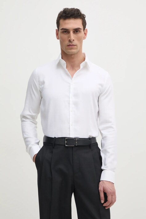 Calvin Klein camasa barbati, culoarea alb, cu guler italian, slim, K10K114316