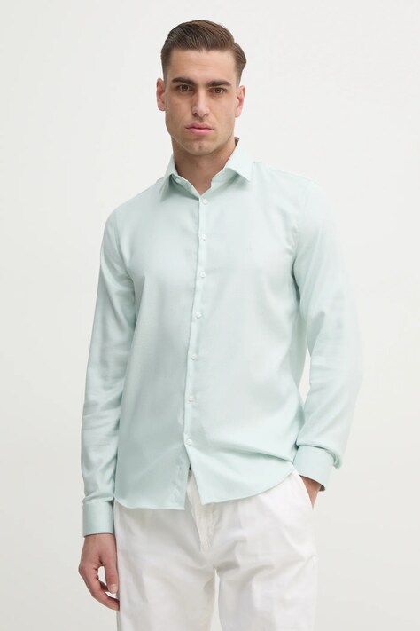 Košile Calvin Klein pánská, tyrkysová barva, slim, s italským límcem, K10K114316