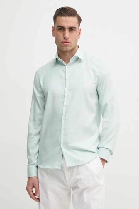 Рубашка Calvin Klein мужская цвет бирюзовый slim итальянский воротник K10K114316