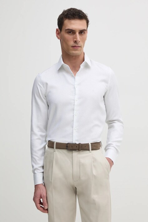 Calvin Klein camasa barbati, culoarea alb, cu guler clasic, slim, K10K114360